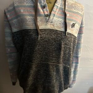 Patterned Hoodie with Button Detail